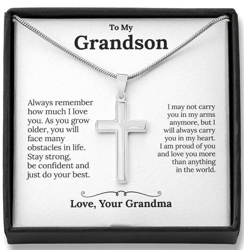 Confirmation Gift To My Grandson - S925 Cross Necklace "I'm proud of you" for Grandson