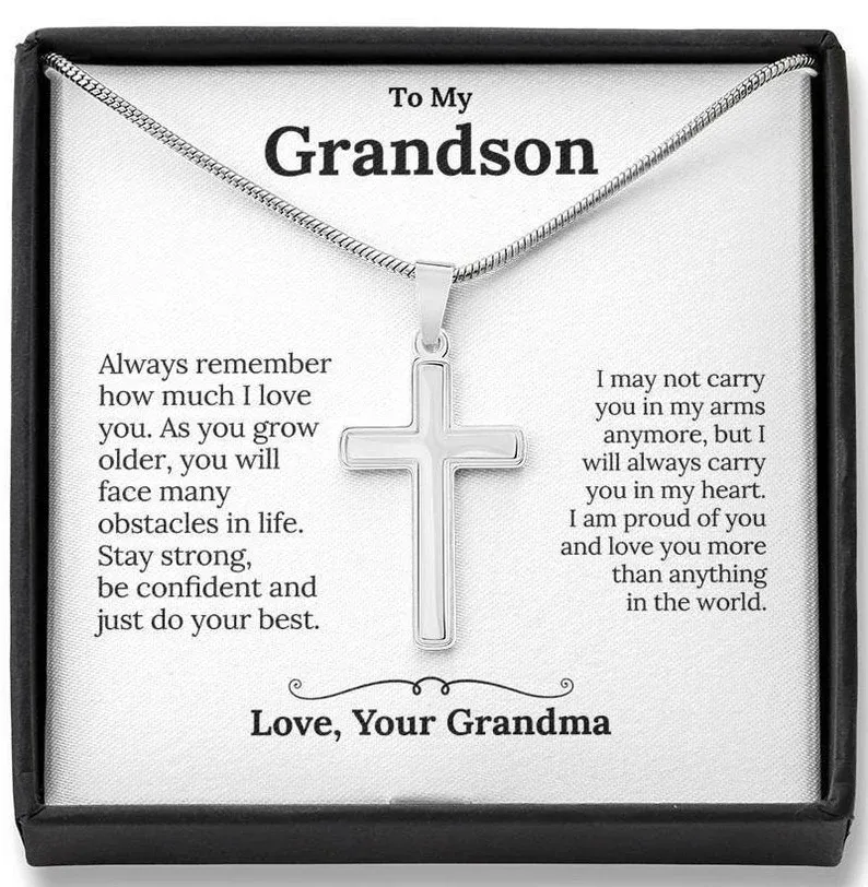 Confirmation Gift To My Grandson - S925 Cross Necklace "I'm proud of you" for Grandson
