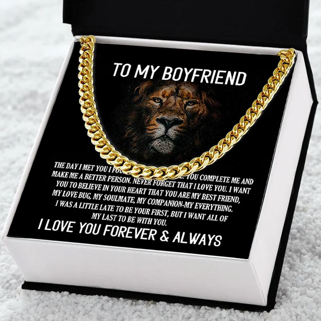 To My Boyfriend Cuban Link Chain Necklace Promise Necklace Gift Set - I Love You Forever & Always