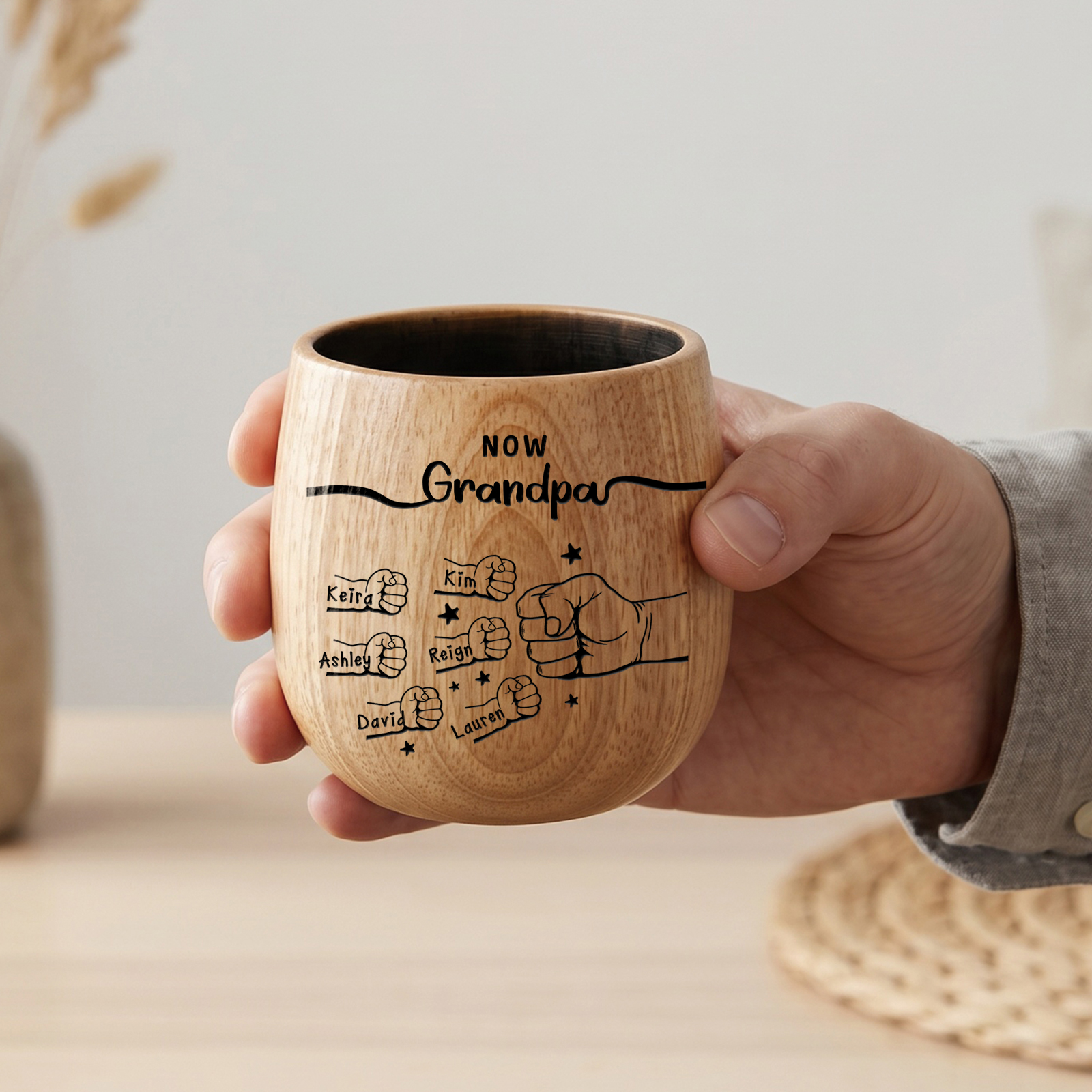 Personalized Fist Bump Wooden Whiskey Glass for Dad/Grandpa