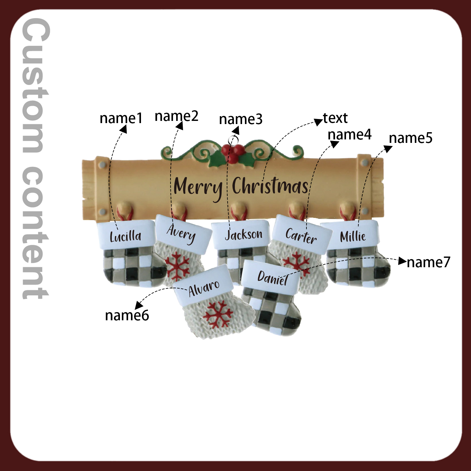 7 Names - Personalized Christmas Stockings Ornaments Customized Name & Text Christmas Decor Wooden Gifts for Family Friends