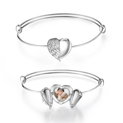 Custom Heart Photo Bracelet Custom Angel Wing Locket Bracelet for Family