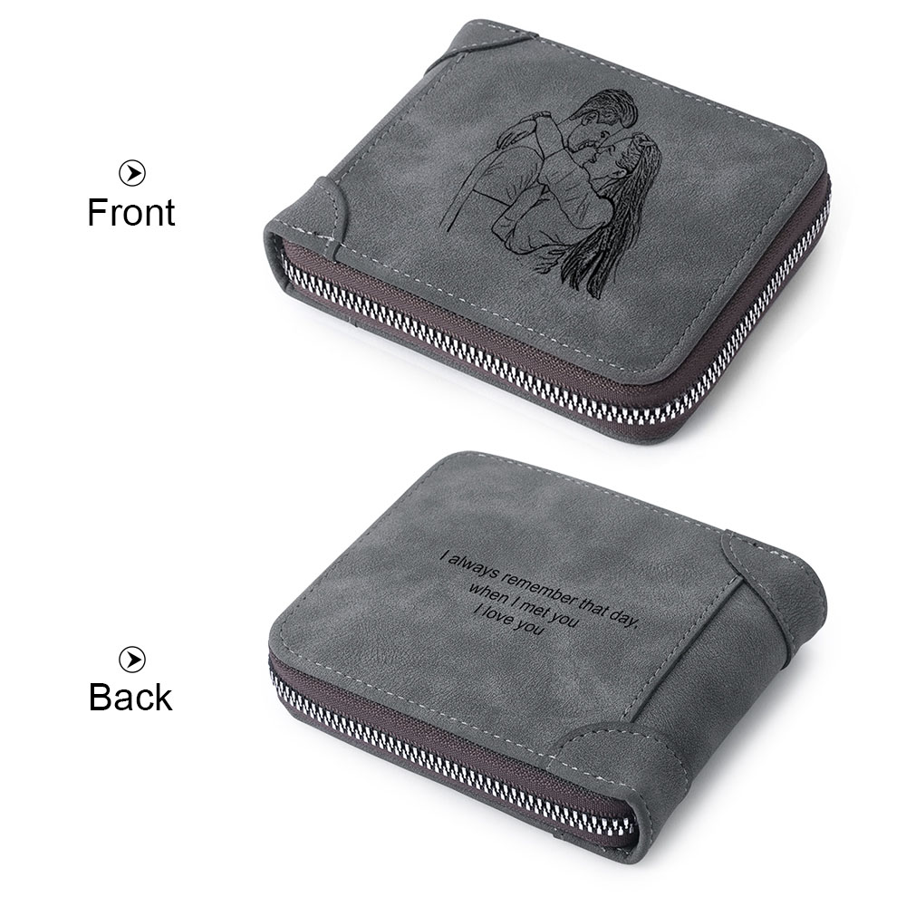Photo Custom Wallet Dark Gray Personalized Gifts Zipper Wallet