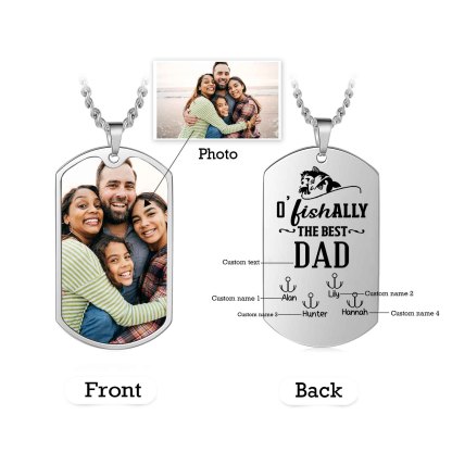 O'Fishally The Best Dad Necklace Custom Photo Dog Tag Necklace with 4 Fishing Hooks