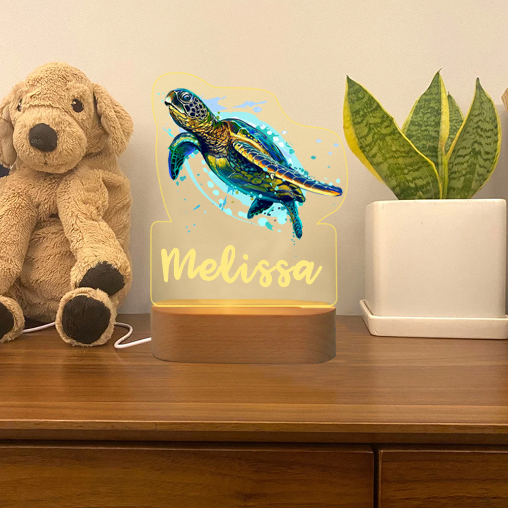 Personalized Turtle Night Light Custom Name  LED Lamp