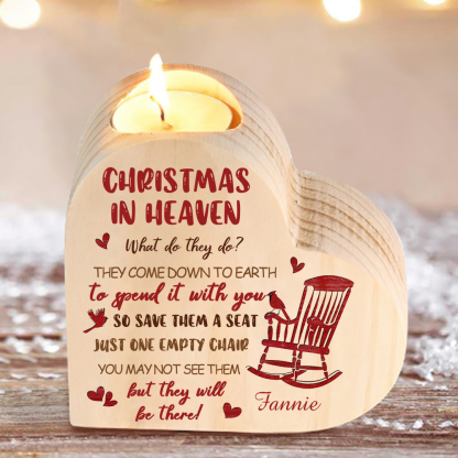 Personalized Wooden Candle Holder Heart-shaped Memorial Candlesticks Customized Name Chair Candle Holder - Christmas In Heaven