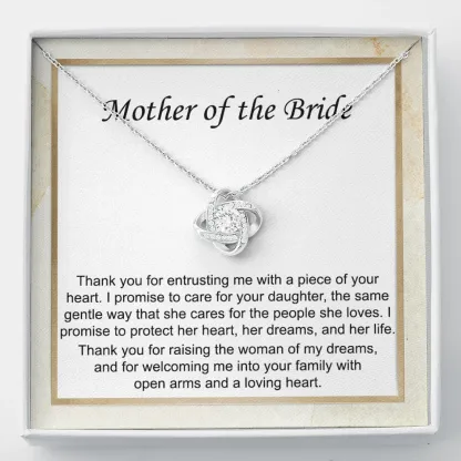 To Mother of Bride - S925 Love Knot Necklace "I Promise To Protect Her Heart" Wedding Gifts From Groom
