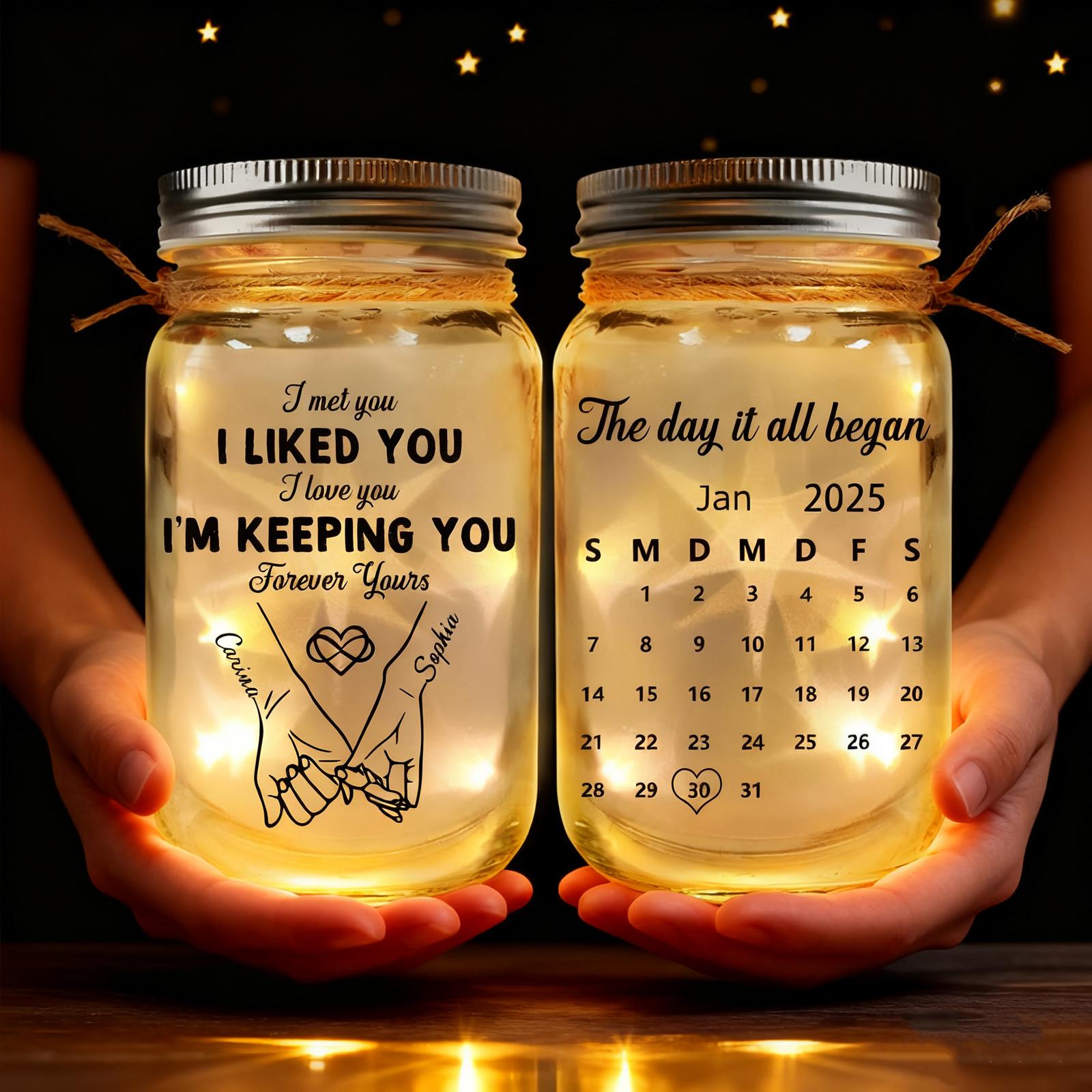 Personalized Couple Pinky Promise Solar Mason Jar Fairy Light