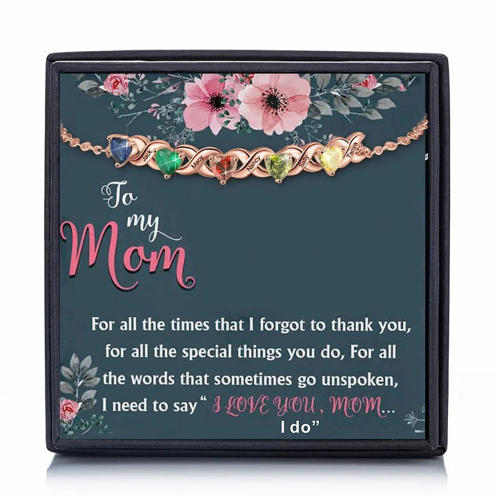 Family Custom Bracelet Heart Personalized with 5 Birthstones
