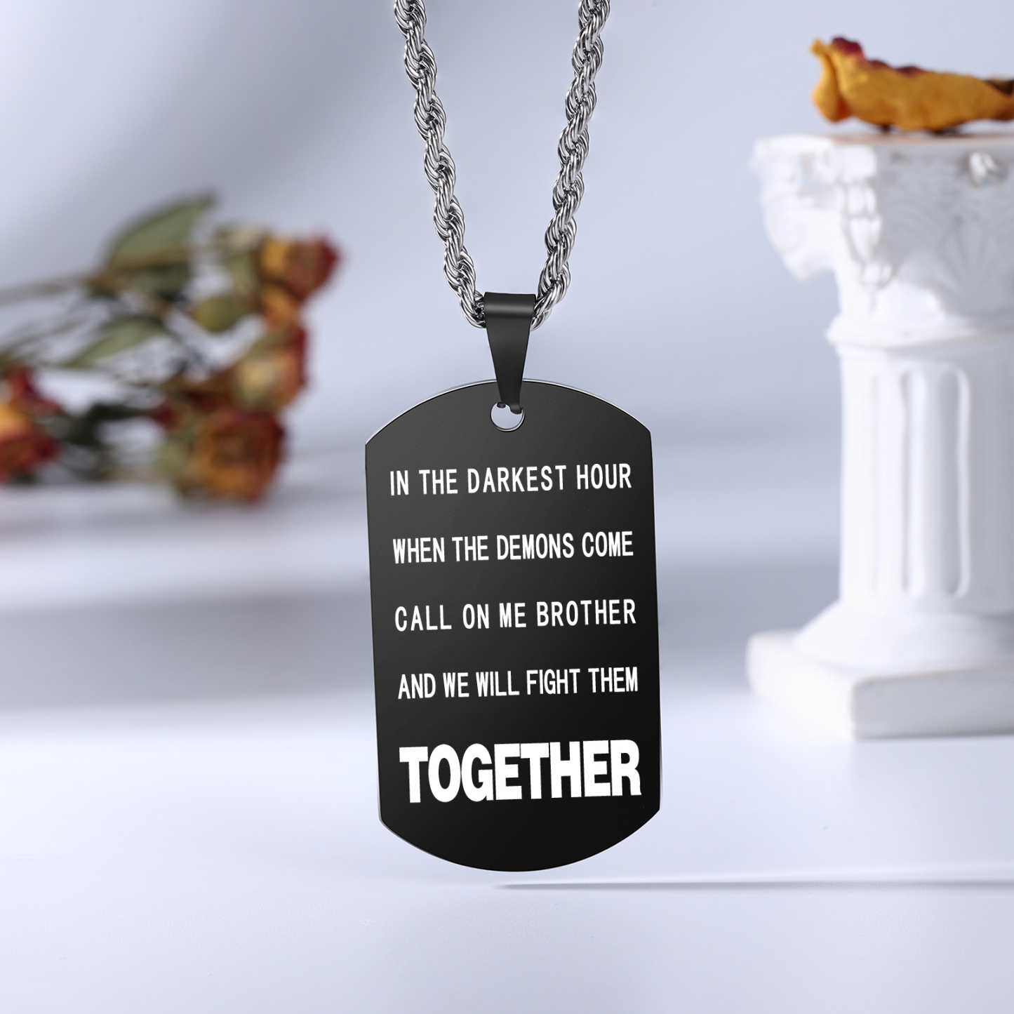 Brother Forever Dog Tag Necklace Personalized Black Double-sided Necklace Customized 2 Names Viking Necklace Gift to Brother