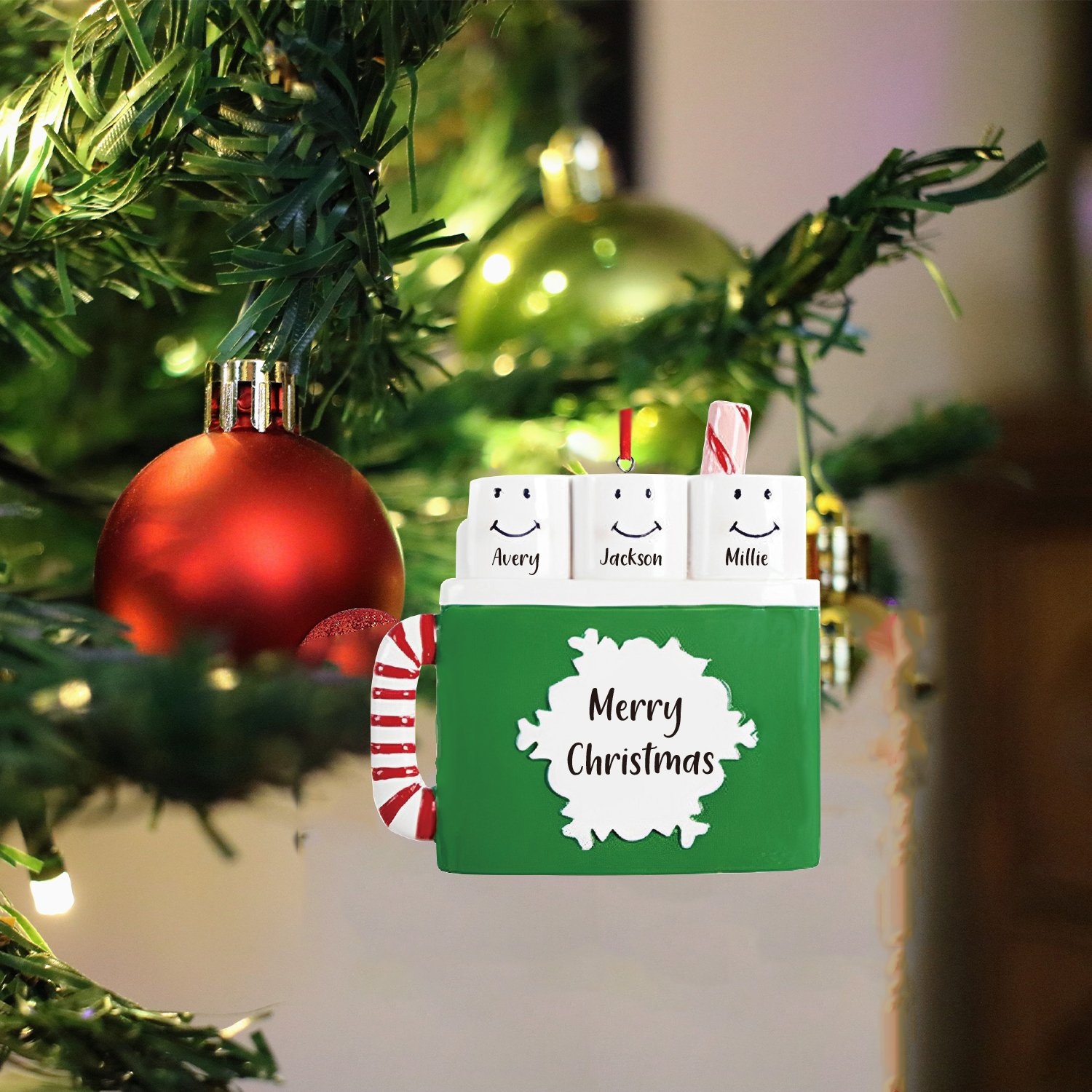 3 Names - Personalized Xmas Ornament Custom Name & Text Christmas Tree Wooden Decor Gift for Family Friends