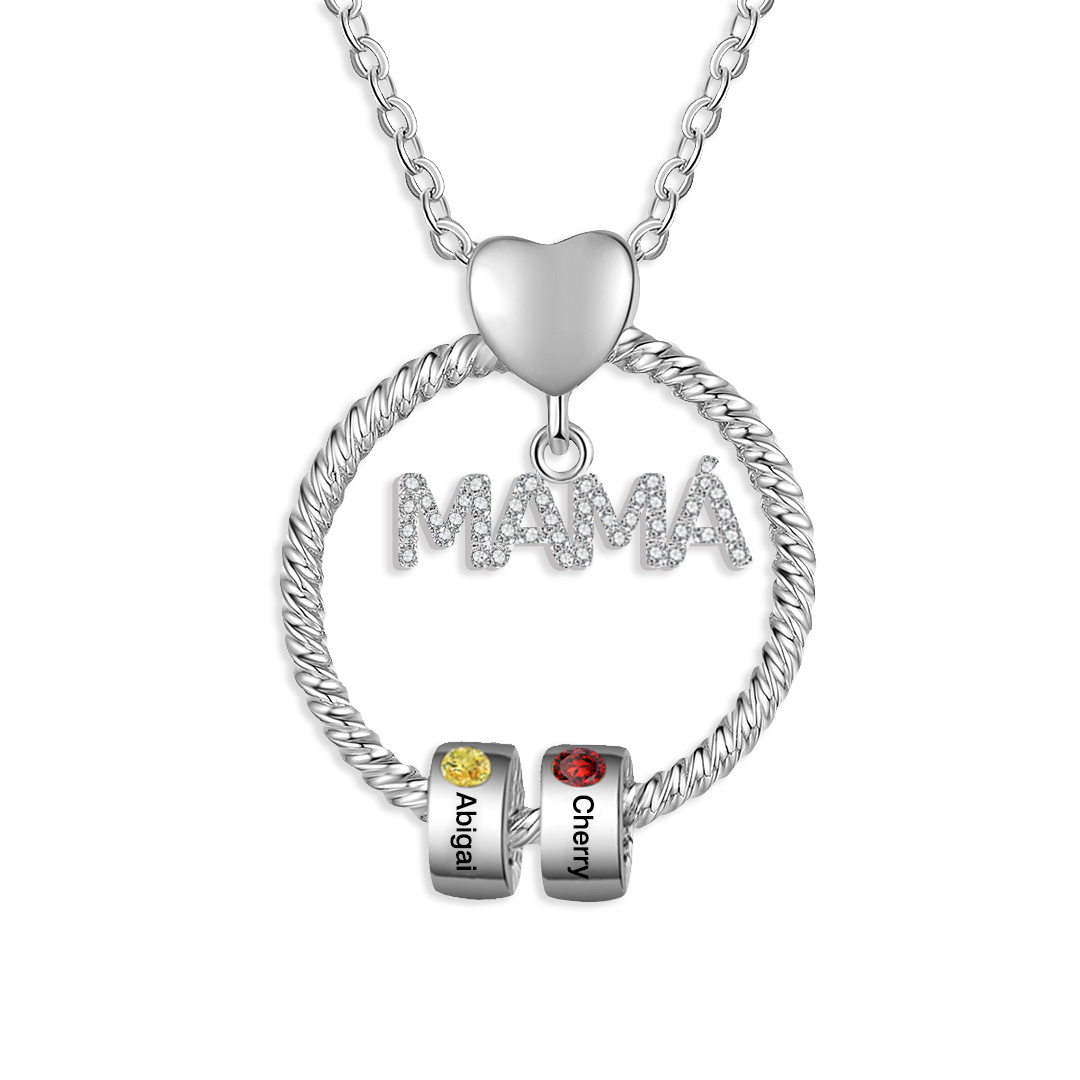 Collar con colgante de "MAMÁ" con 2 nombres Y 2 piedras de nacimiento personalizados | Jessemade