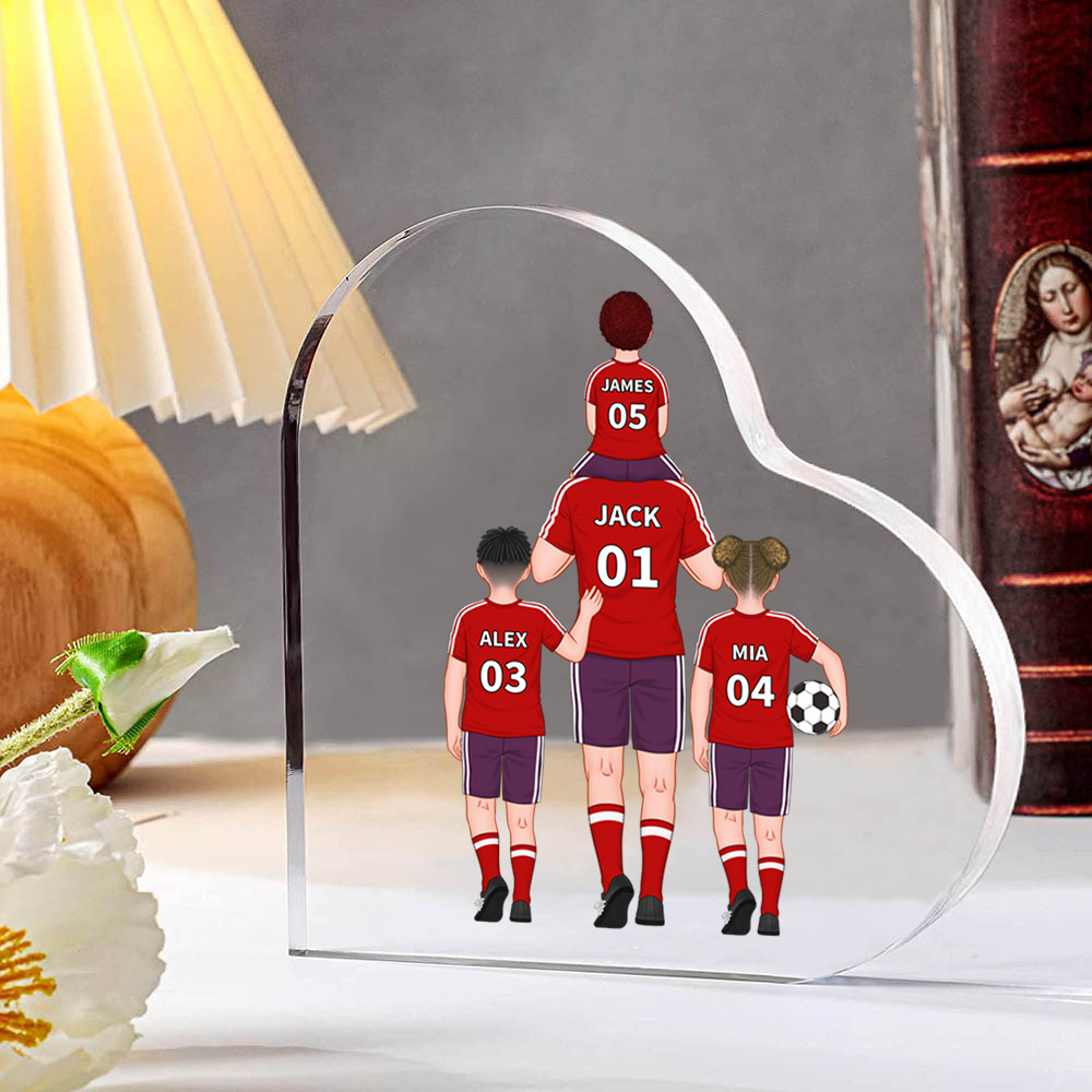 Personalized Jersey Number Acrylic Heart Keepsake Custom 2–4 Names Ornaments Soccer Family Gifts for Dad