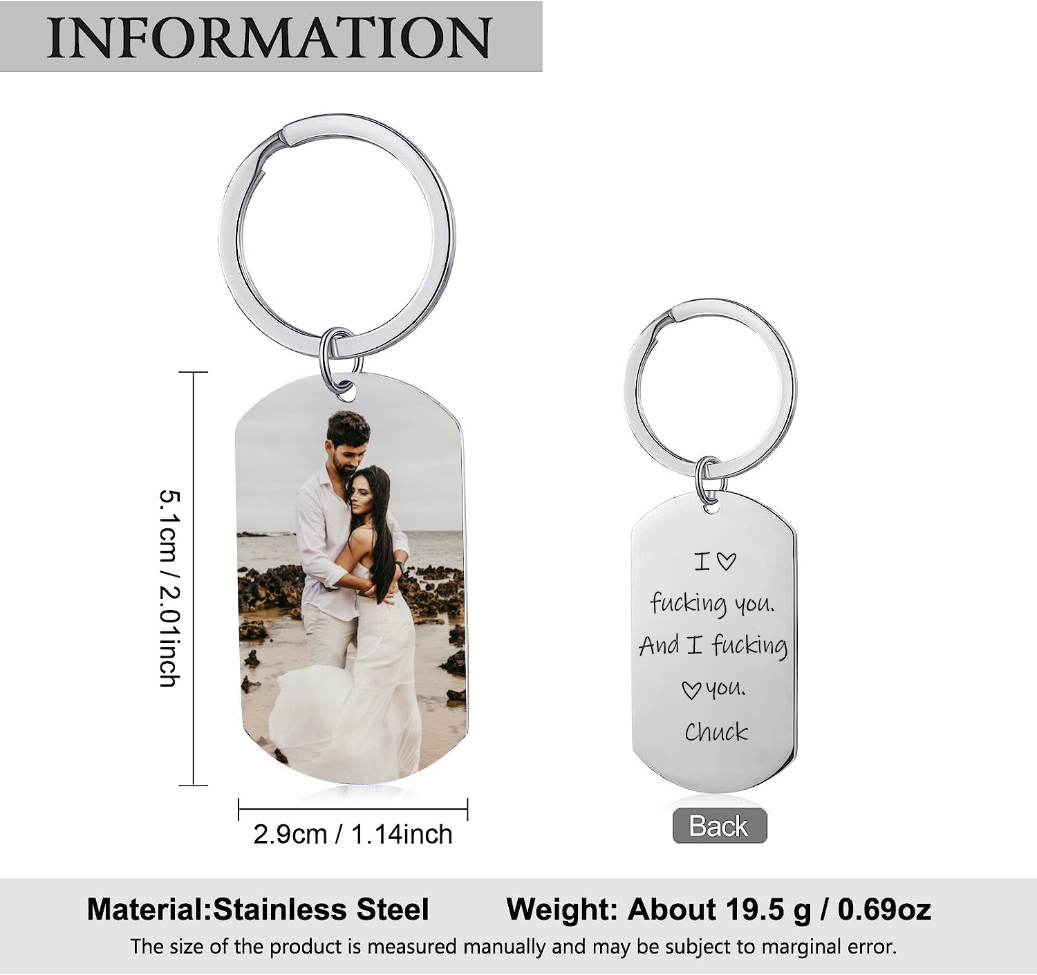 Funny Personalized Photo Keychain "I Love F❤cking You and I F❤cking Love You" Key Ring Gift for Couple