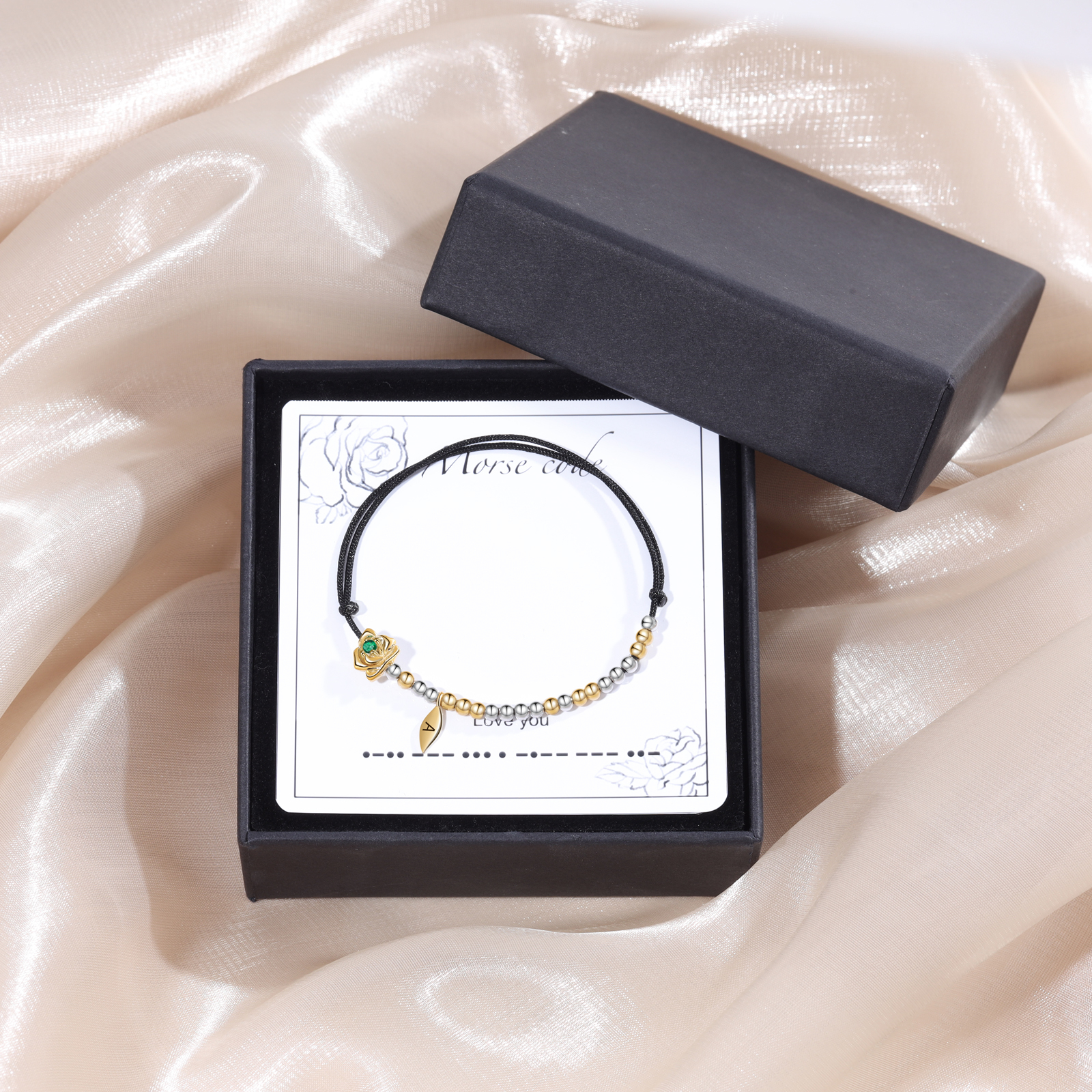 Love You Morse Code Bracelet Custom Initial Birthstone Rose Bracelet for Her