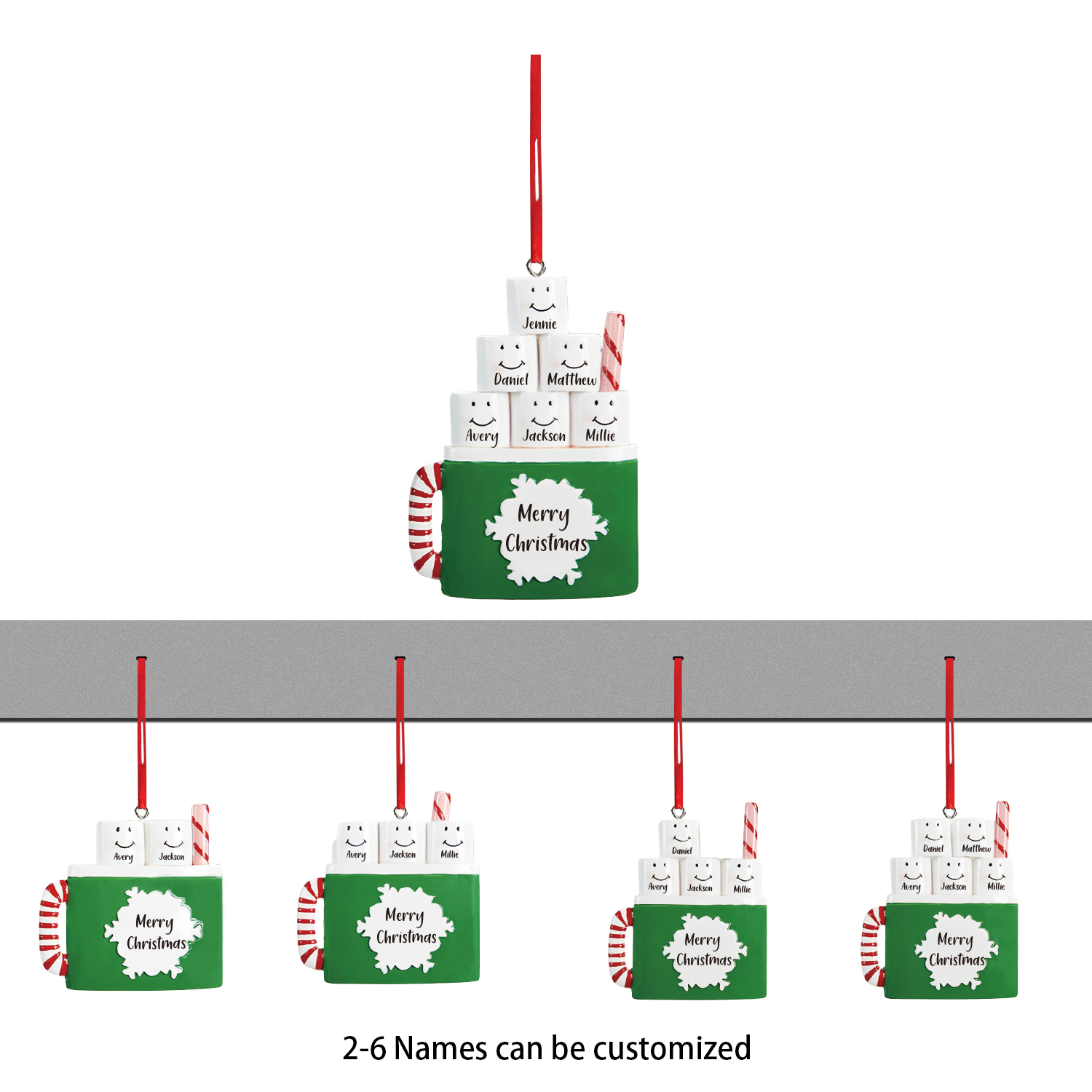 4 Names - Personalized Xmas Ornament Custom Name & Text Christmas Tree Wooden Decor Gift for Family Friends