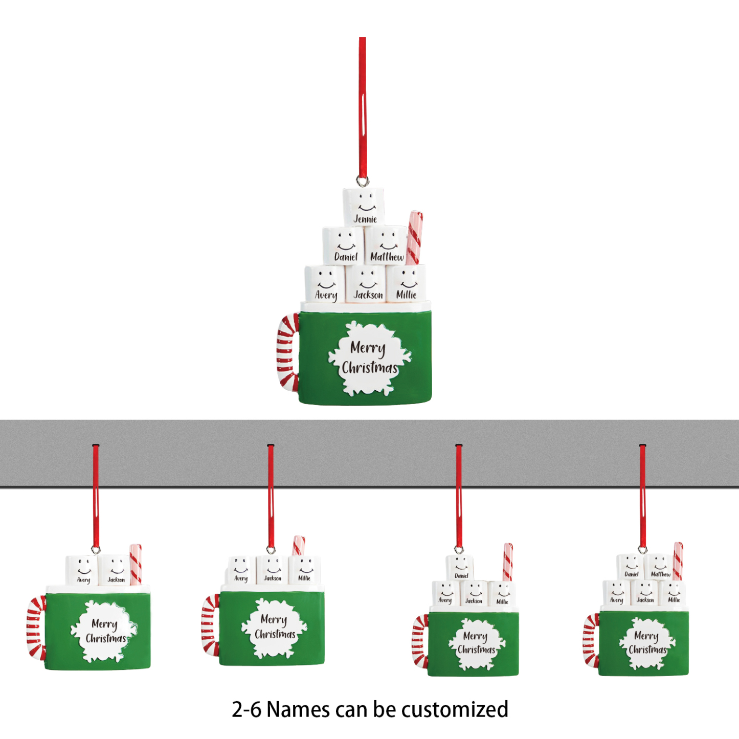 4 Names - Personalized Xmas Ornament Custom Name & Text Christmas Tree Wooden Decor Gift for Family Friends