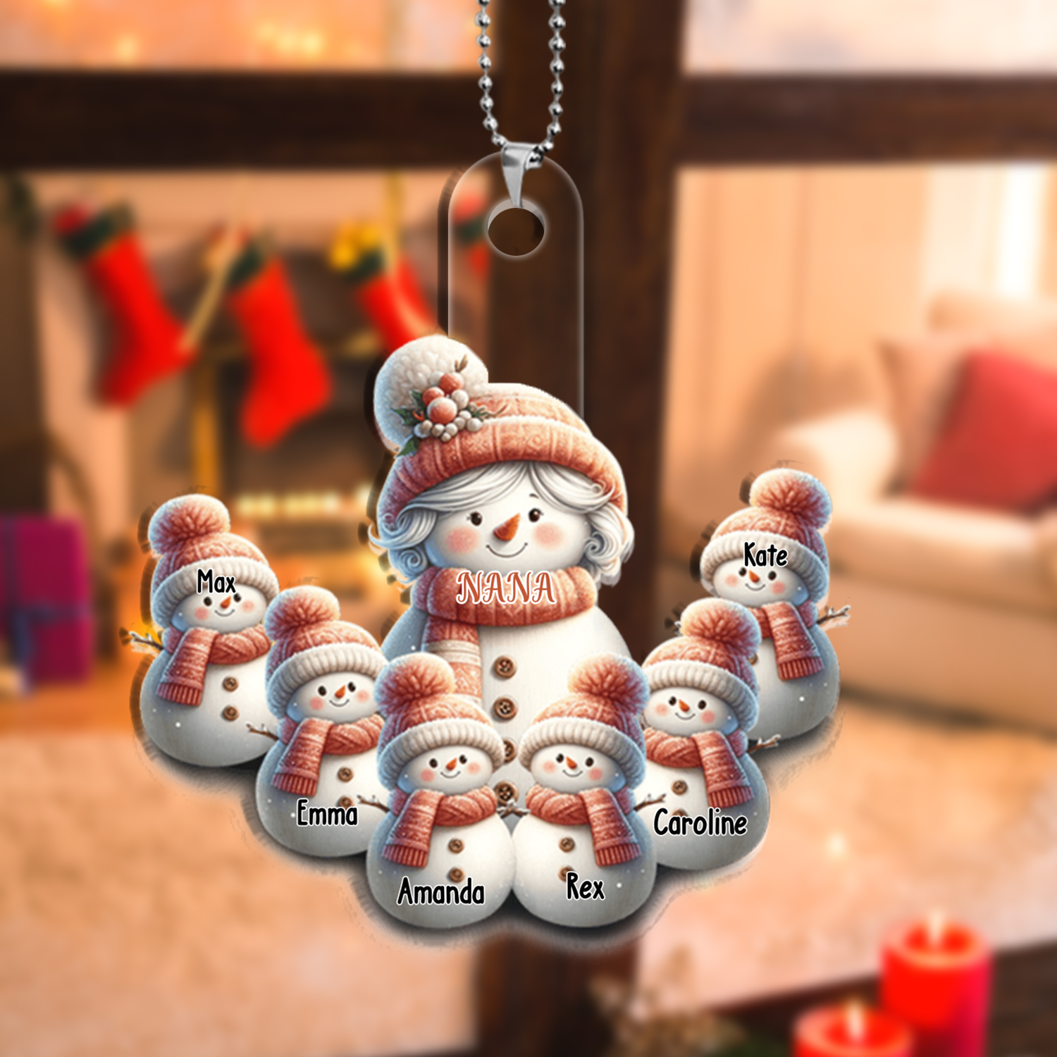 Personalized Acrylic Snowman Christmas Hanging Ornaments Custom 2–12 Names Ornament Gift for Grandma/Mom