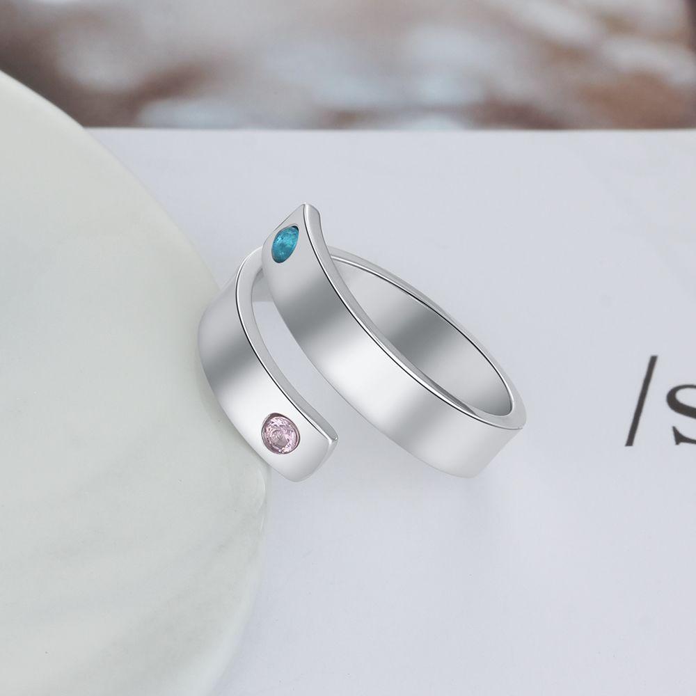 Promise Ring Personalized with 2 Birthstones 2 Names Great Mom Gift Couples Birthstone Ring