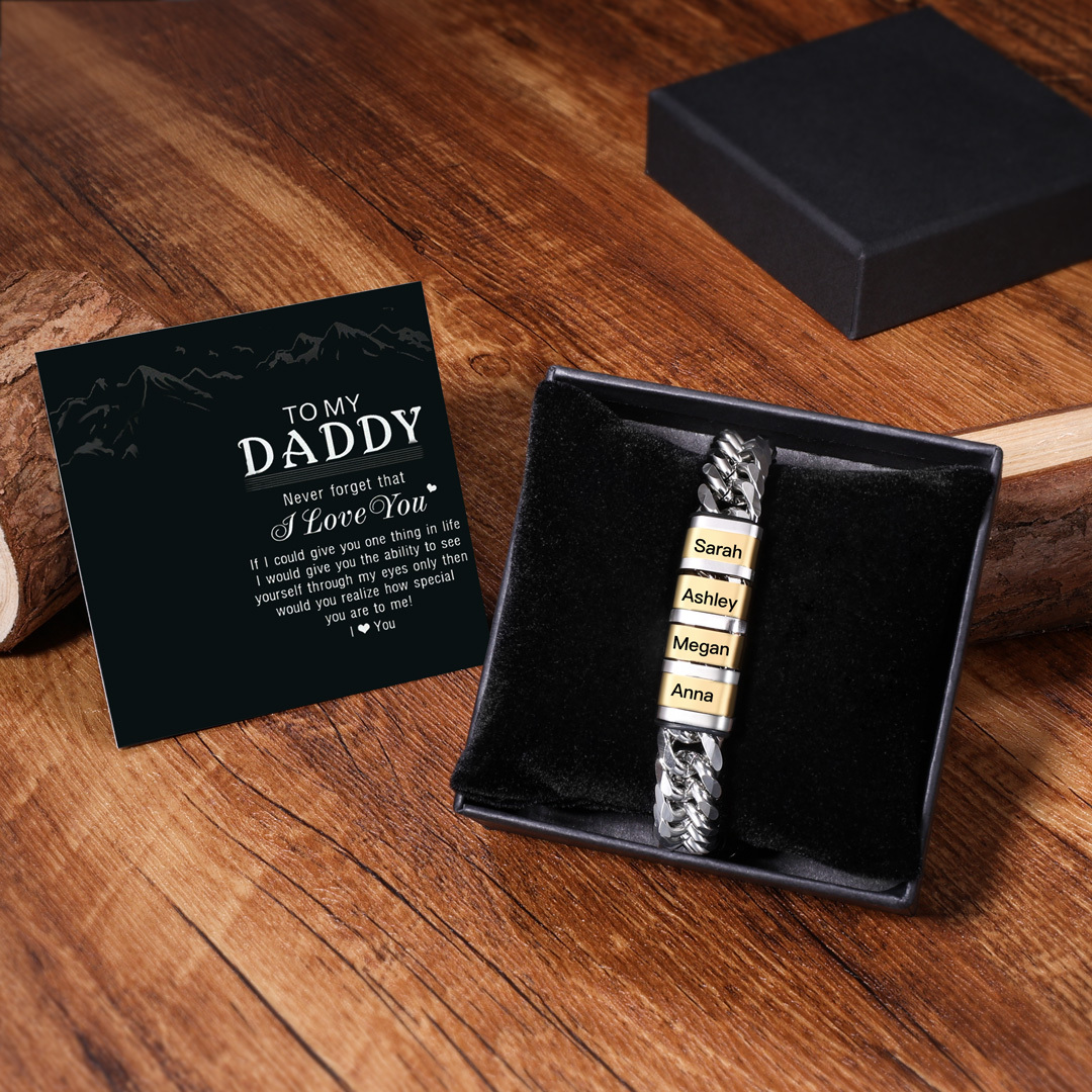 Personalized Cuban Chain Bracelet Custom 1 Name Bead Men's Bracelet