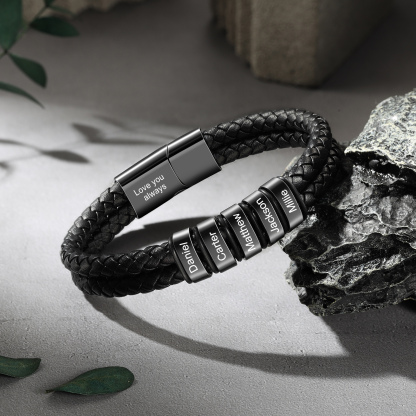 Personalised Black Braided Leather 2-6 Names Bracelet