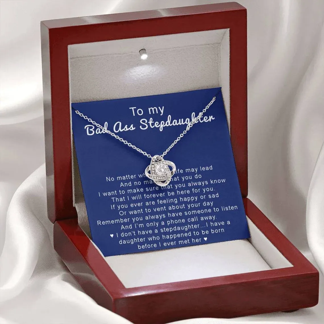 To My Stepdaughter- S925 Love Knot Necklace "II Will Forever Be Here For You" Gifts For Daughter