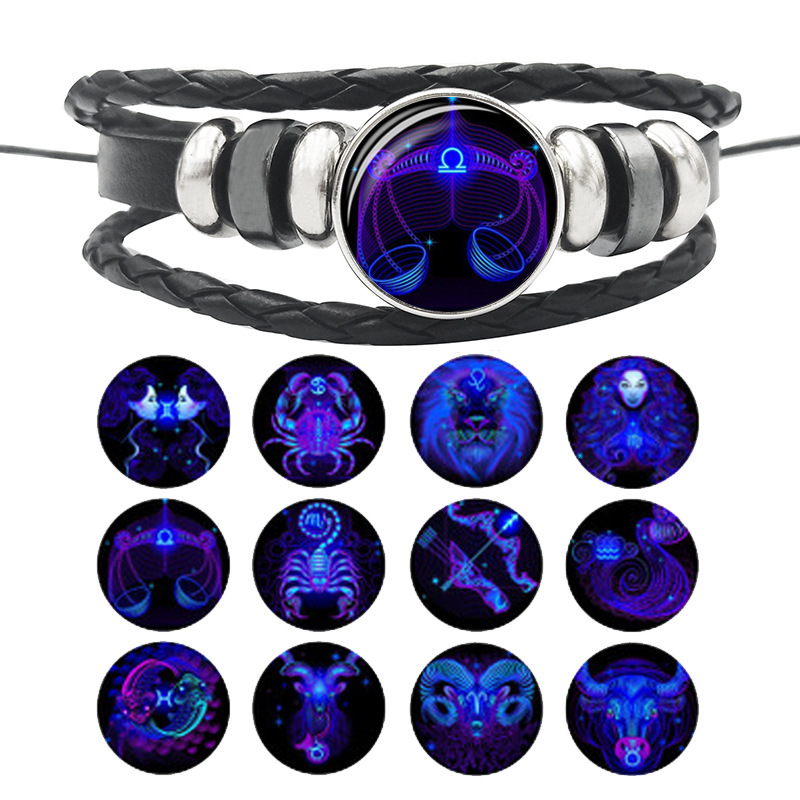 Leather Braided Bracelet Constellation Bracelet Black Multi-layered Bracelets for Family Friends