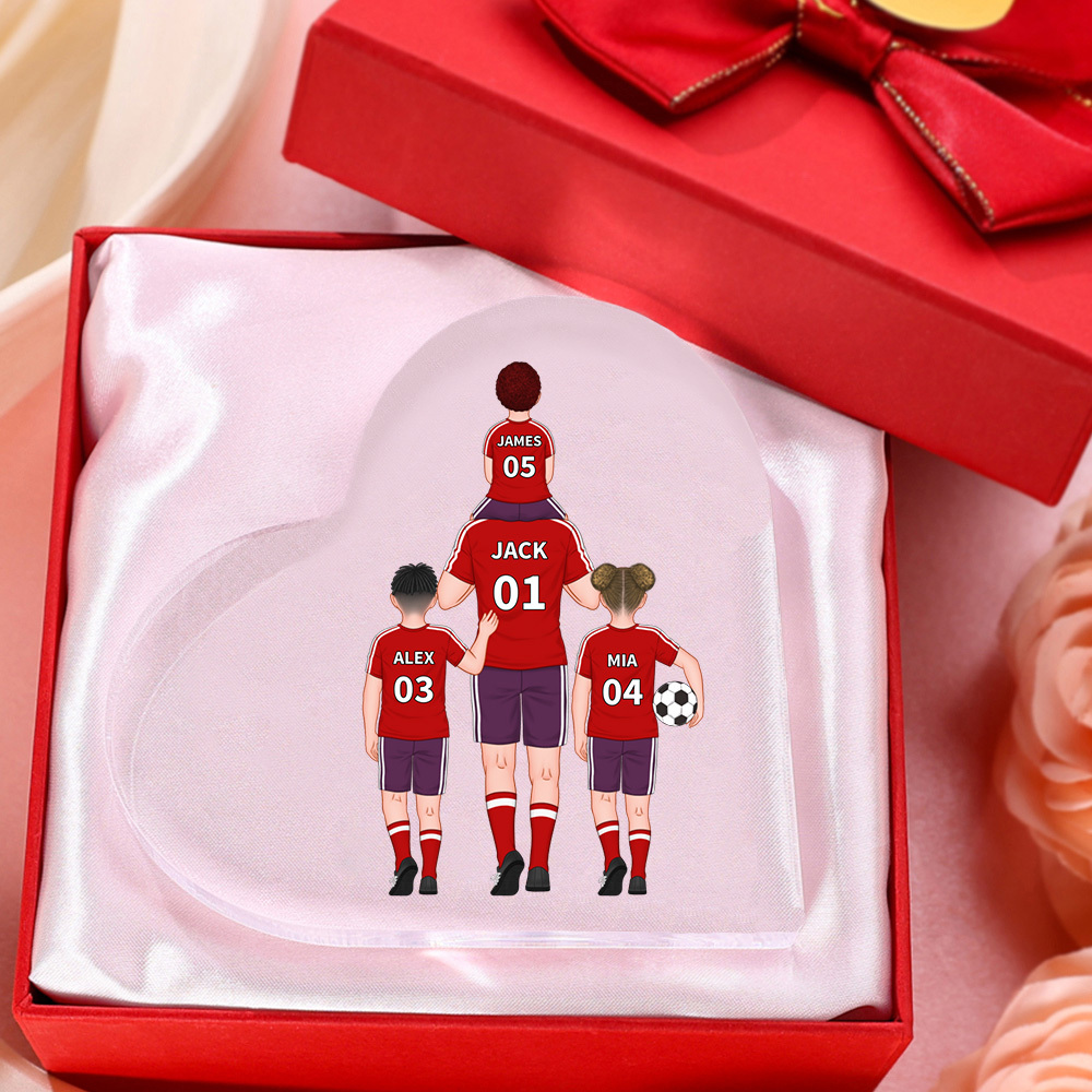 Personalized Jersey Number Acrylic Heart Keepsake Custom 2–4 Names Ornaments Soccer Family Gifts for Dad