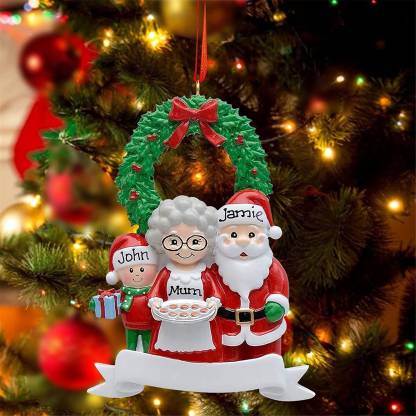 Santa Family Ornament Custom 3 Names Grandparents with Grandkids Ornament