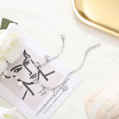 Initial Name Bracelet Link Chain Custom Letter Bracelet for Women