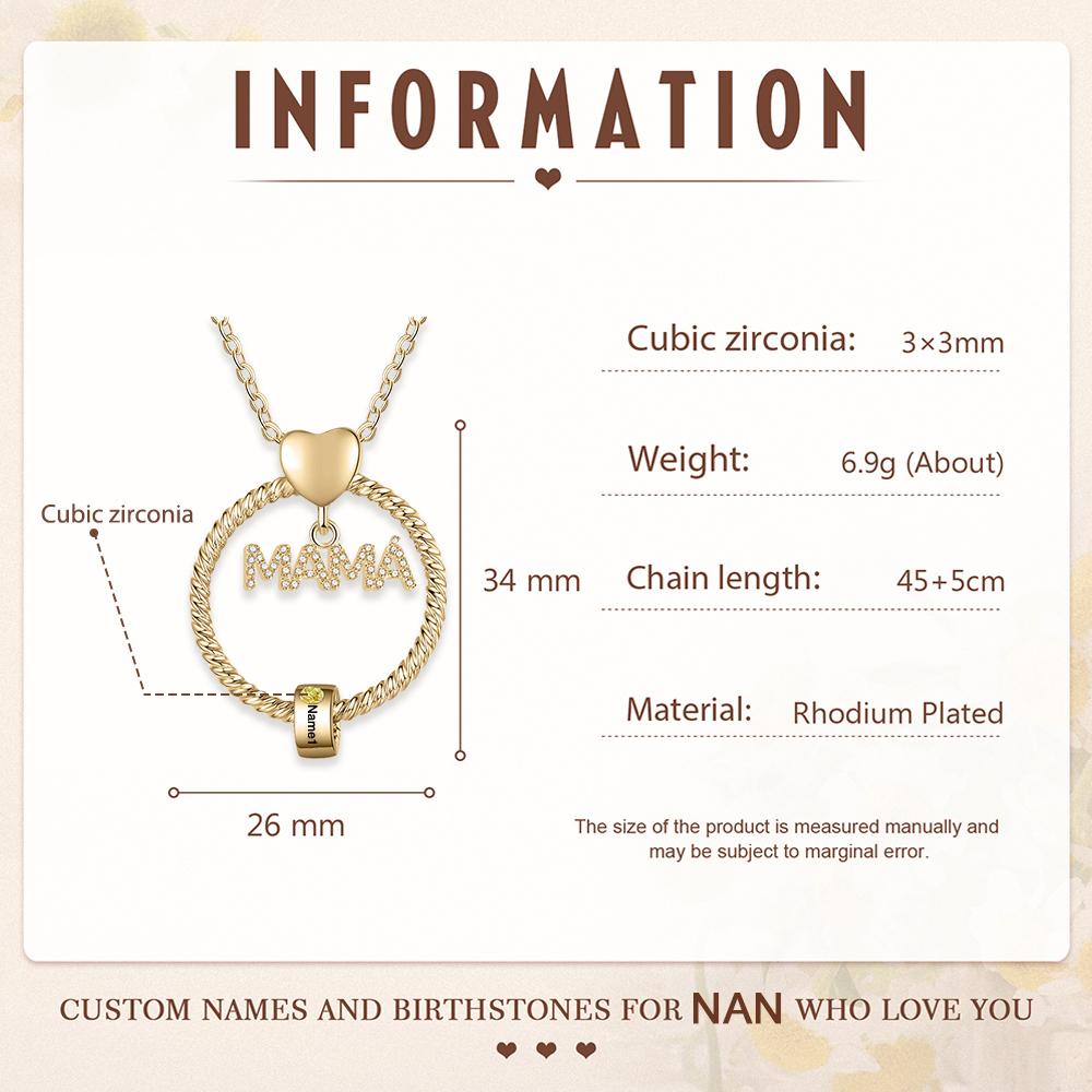 Collar con colgante de "MAMÁ" con 1 nombre Y 1 piedra de nacimiento personalizados | Jessemade