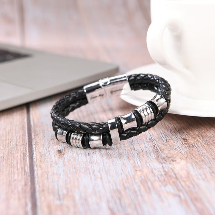 To My Grandson Braided Leather Bracelet "I Will Always Be With You Love, Grandpa"