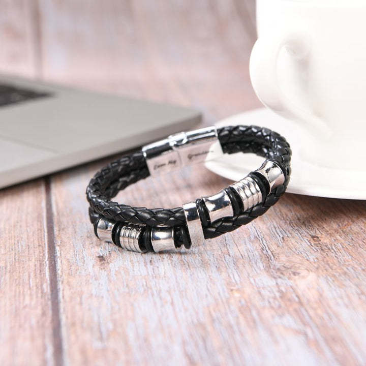 To My Grandson Braided Leather Bracelet "I Will Always Be With You Love, Grandpa"