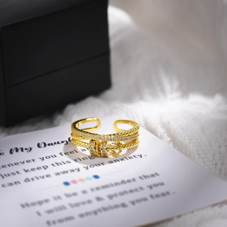 To My Daughter-S925 Spinning Bead Fidget Ring Gifts For Daughter