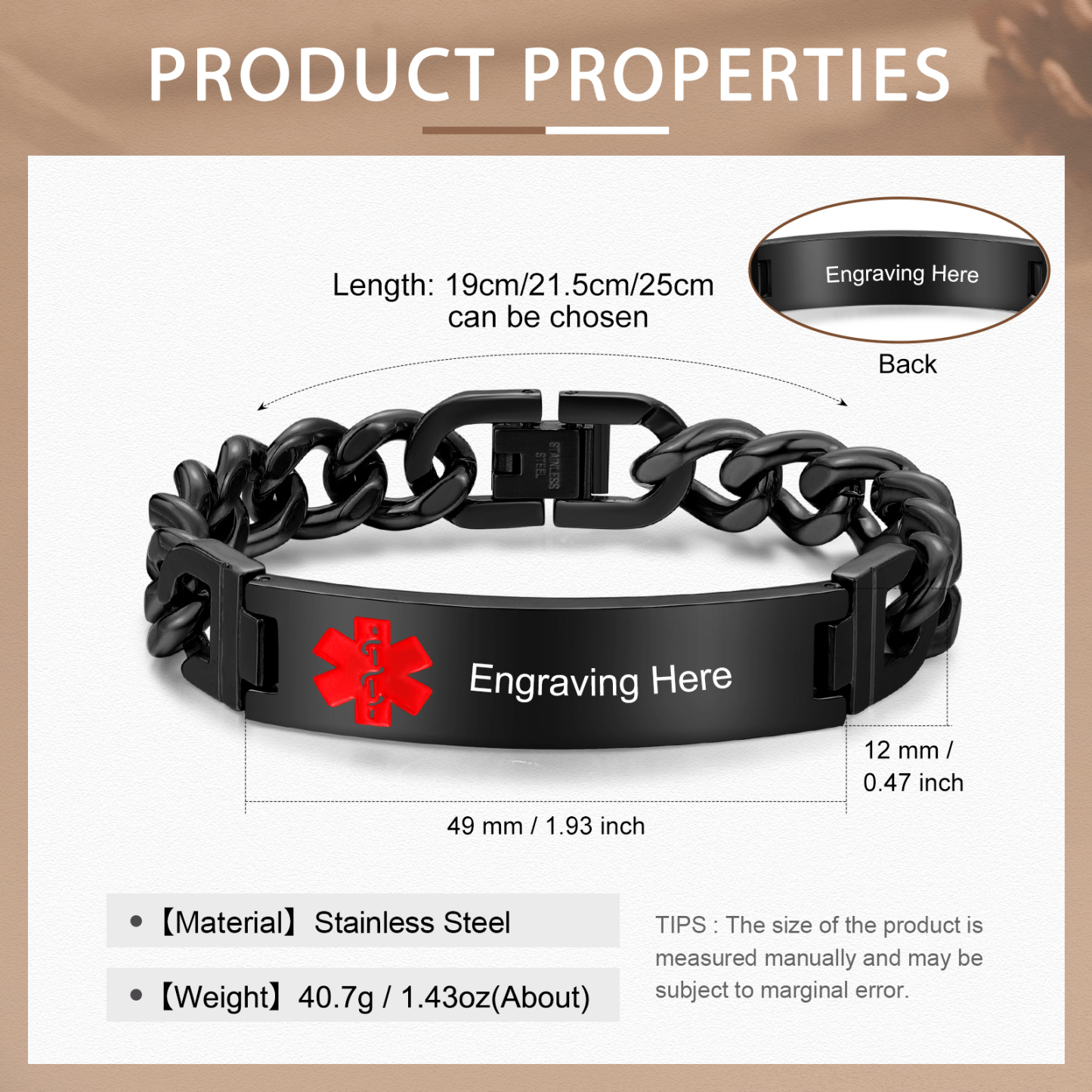 Personalized Medical Alert Bracelet ID Wristbands Stainless Steel Emergency Silver Bracelet