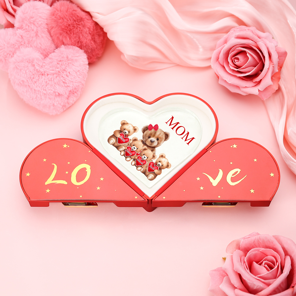 Personalized Acrylic Heart Keepsake Custom 2–9 Names Teddy Bear Ornaments Gifts for Grandma/Mother