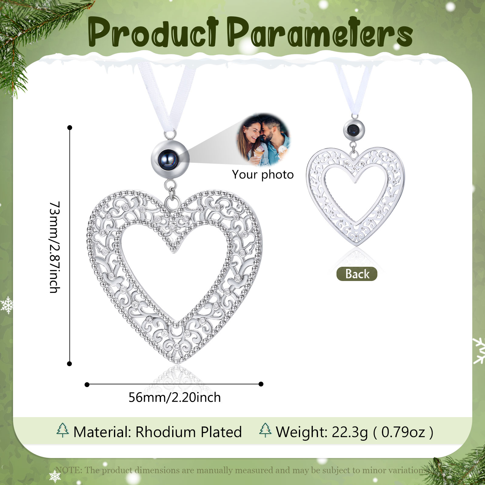 Personalized Heart Photo Projection Christmas Tree Ornament Decoration