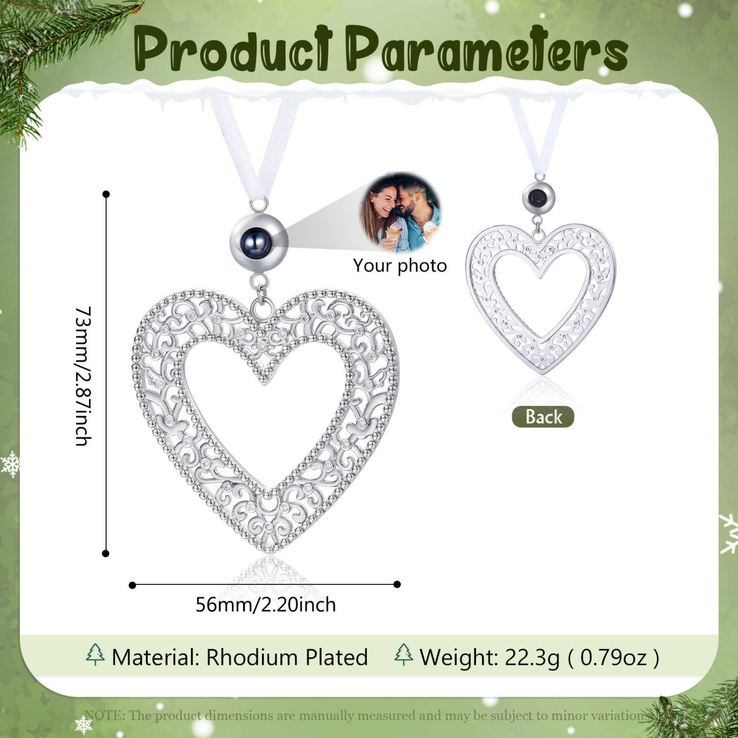 Personalized Heart Photo Projection Christmas Tree Ornament Decoration