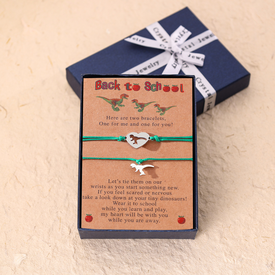 Back to School Matching Wish Dinosaur Bracelets Set for Women Teen Girls Boys