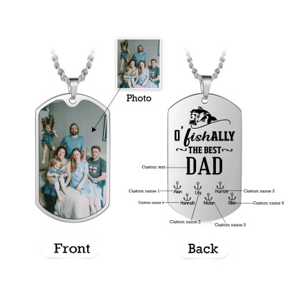 O'Fishally The Best Dad Necklace Custom Photo Dog Tag Necklace with 6 Fishing Hooks