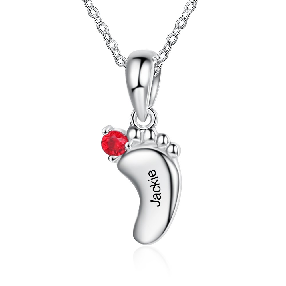 S925 Baby Feet Pendant Necklace with 1-4 Birthstones Engraved Names Gift for Mother