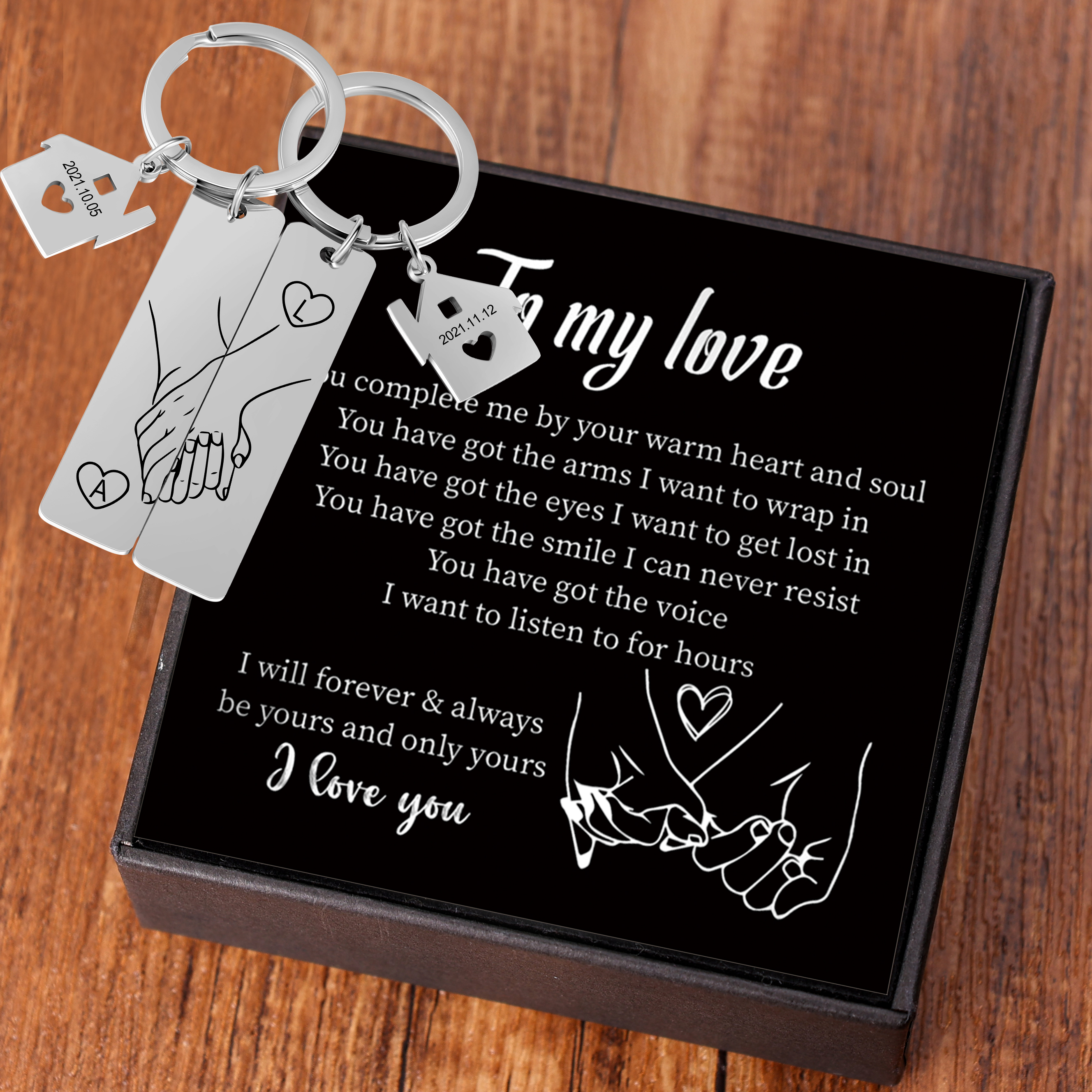 Holding Hands Couple Keychain Set Personalized Date Initial Matching Couple Gifts