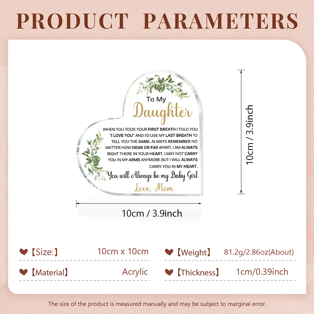 【Buy Now Get 10% Off】To My Daughter Acrylic Heart Keepsake Leaves Ornaments - You Will Always Be My Baby Girl