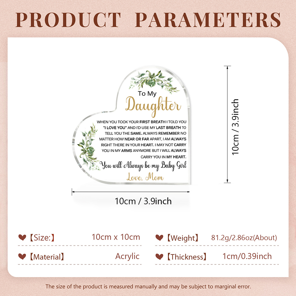 【Buy Now Get 10% Off】To My Daughter Acrylic Heart Keepsake Leaves Ornaments - You Will Always Be My Baby Girl