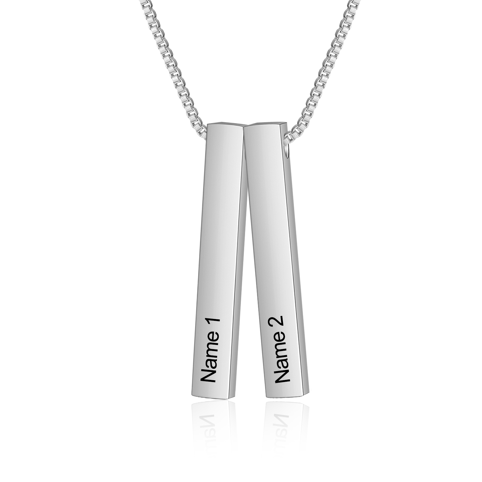 Vertical Bar Necklace Personalized 2 Names 3D Bar Necklace