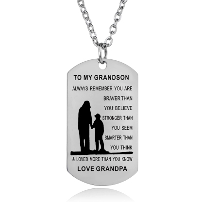 To My Grandson & Granddaughter Dog Tag Necklace Inspirational Gift "You Are Braver Than You Believe"
