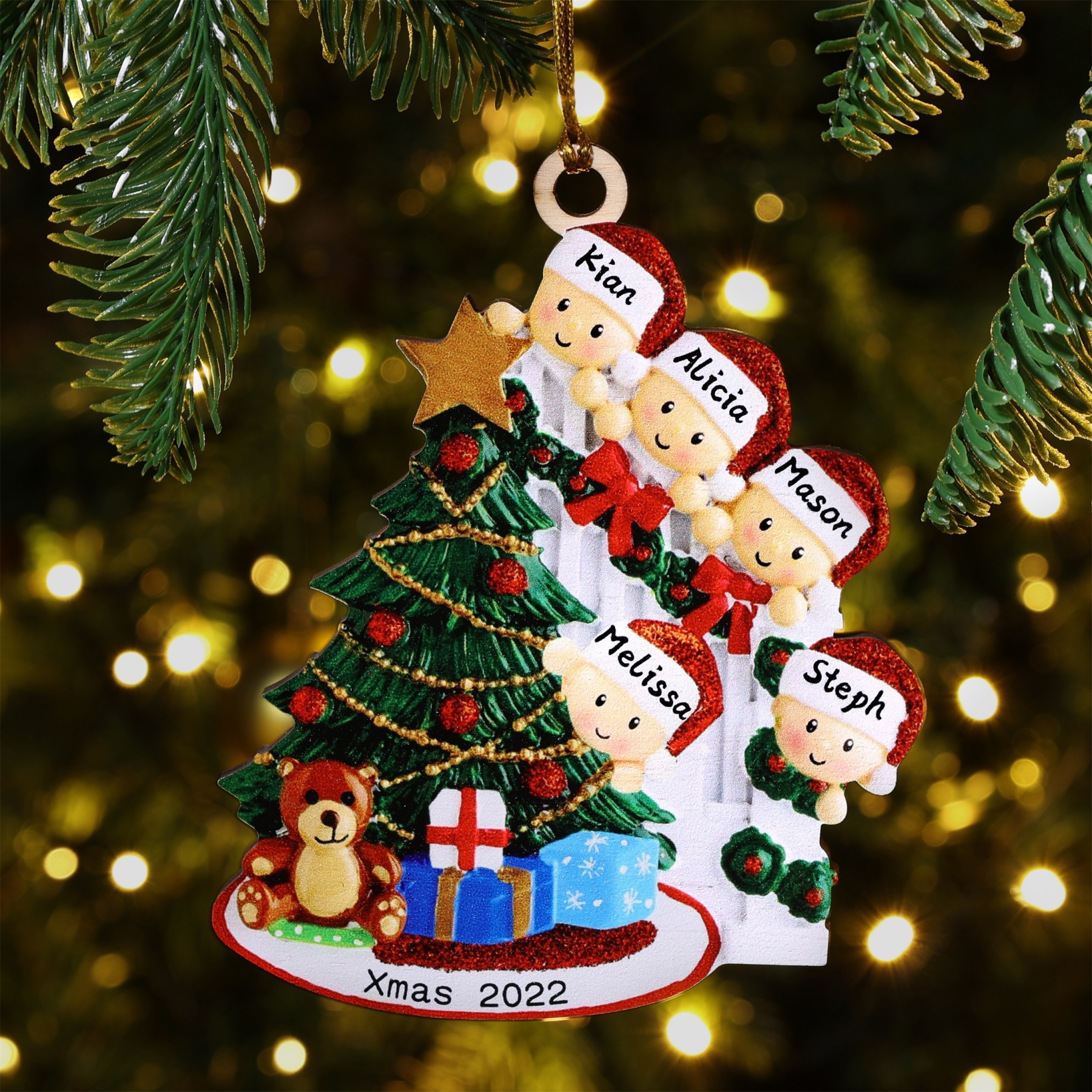 Personalized Family Christmas Ornament Custom 5 Names Hanging Ornament Gifts For Family