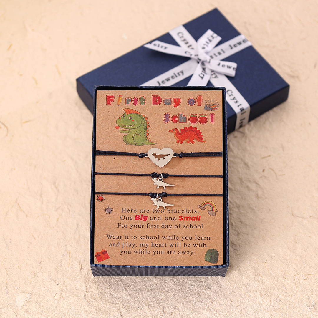 3 Pcs Back To School Heart Dinosaur Bracelet Set Adjustable Bracelets Gift With Gift Card Set For Kids