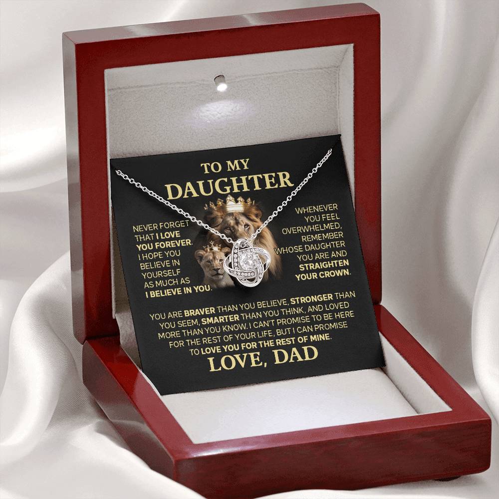 To My Daughter from Dad Love Knot Necklace "Never Forget That I Love You" S925 Sterling Silver Necklace