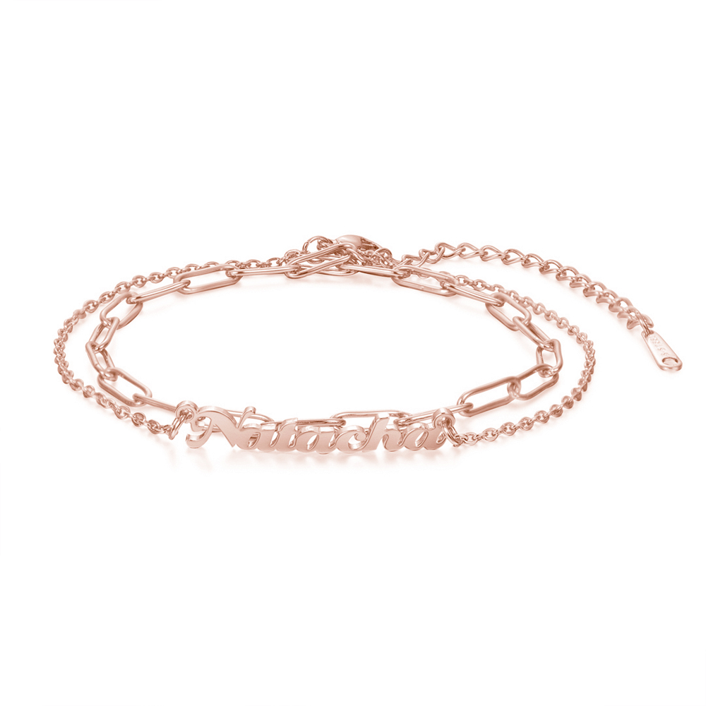Personalized Name Anklet Cuban Chain Custom Double Layers Anklet